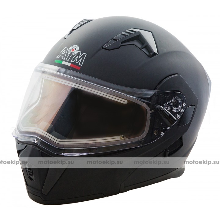 Снегоходный шлем модуляр с электрообогревом AIM JK906 черный матовый