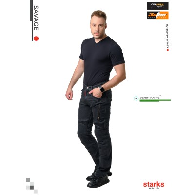 Мотоджинсы STARKS SAVAGE cordura denim stretch мужские, черные