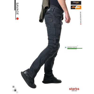 Мотоджинсы STARKS SAVAGE cordura denim stretch мужские, черные