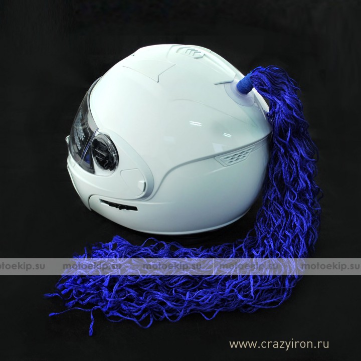 Пони-косичка на шлем синяя WAVE 40см