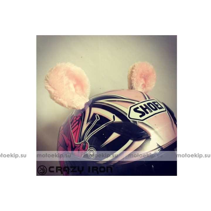Ушки на шлем "Мотоушки бело-розовые"