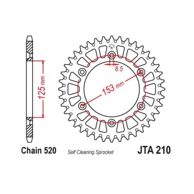 JTA210.52 Звезда задняя 520, алюминиевая